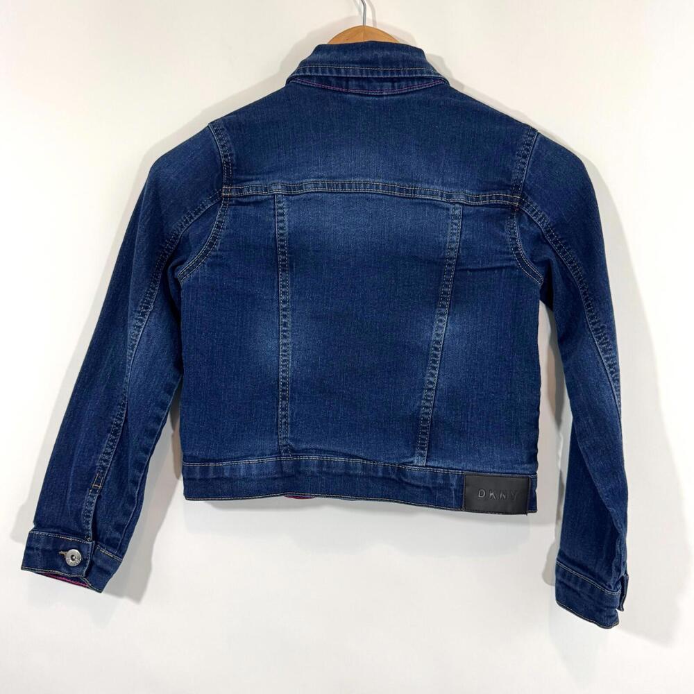 DKNY Girl’s Size 8/10 Blue Stretch Denim Collared Button Front Jean Jacket - Picture 6 of 8